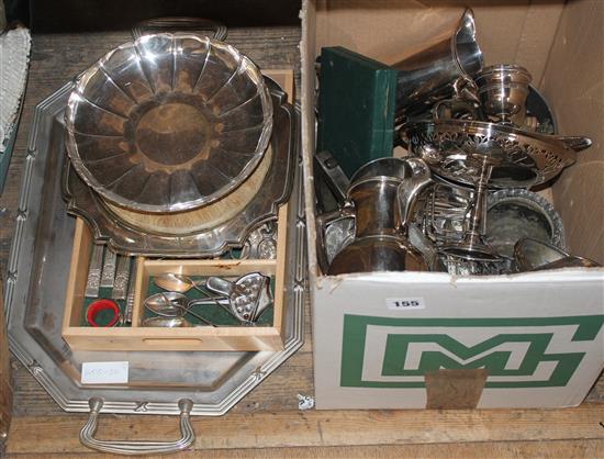 Plated two handled tea tray and quantity sundry plated wares
